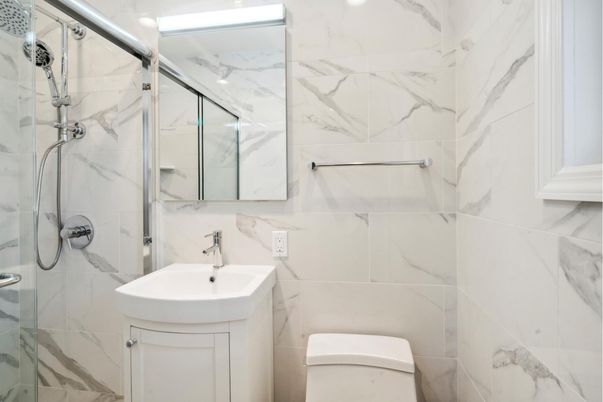 Bathroom, Glass Shower, Interior, Marble Walls