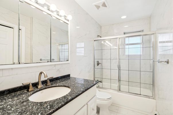 Bathroom, Glass Shower, Interior, Marble Walls, Recessed Lighting