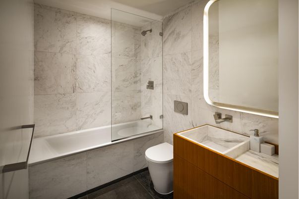 Bathroom, Glass Shower, Interior, Marble Walls