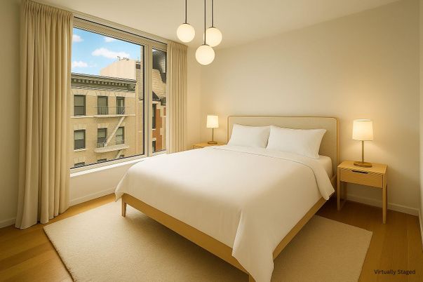 Bedroom, Interior, Pendant Lights, Wood Texture Flooring