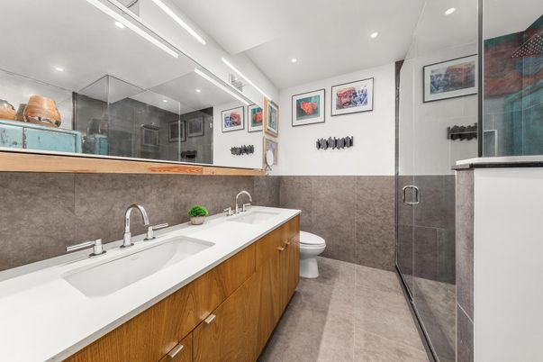 Bathroom, Dual Sink Vanities, Glass Shower, Interior, Recessed Lighting