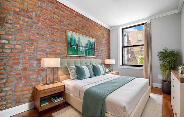 Bedroom, Interior, Stone Walls, Wood Texture Flooring