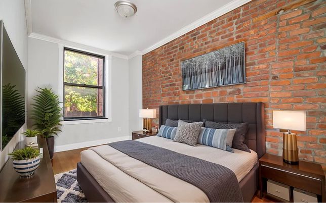 Bedroom, Interior, Stone Walls, Wood Texture Flooring