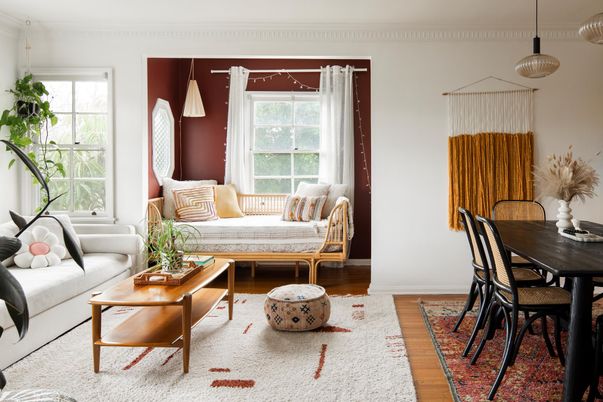 Dining room, Interior, Living room, Pendant Lights, Wood Texture Flooring