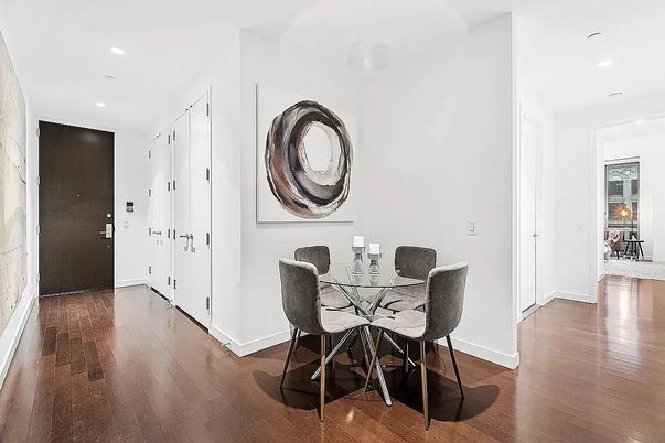 Dining room, Interior, Recessed Lighting, Wood Texture Flooring