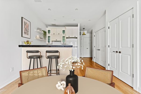 Interior, Kitchen, Pendant Lights, Recessed Lighting, Wood Texture Flooring