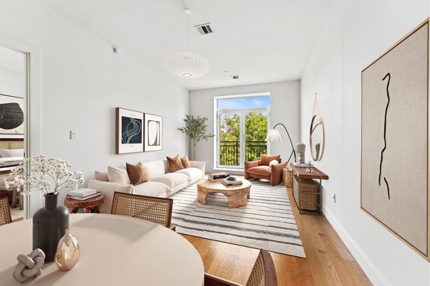 Interior, Living room, Pendant Lights, Recessed Lighting, Wood Texture Flooring