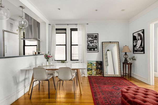 Dining room, Interior, Pendant Lights, Recessed Lighting, Wood Texture Flooring