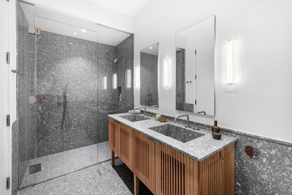 Bathroom, Dual Sink Vanities, Glass Shower, Interior, Recessed Lighting