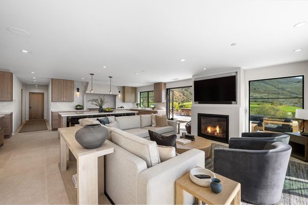 Fireplace, Interior, Kitchen, Living room, Pendant Lights, Recessed Lighting