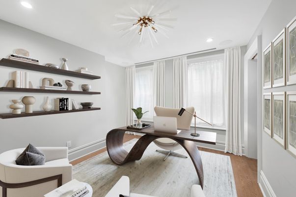 Home Office, Interior, Recessed Lighting, Wood Texture Flooring