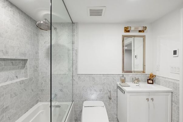 Bathroom, Glass Shower, Interior, Recessed Lighting