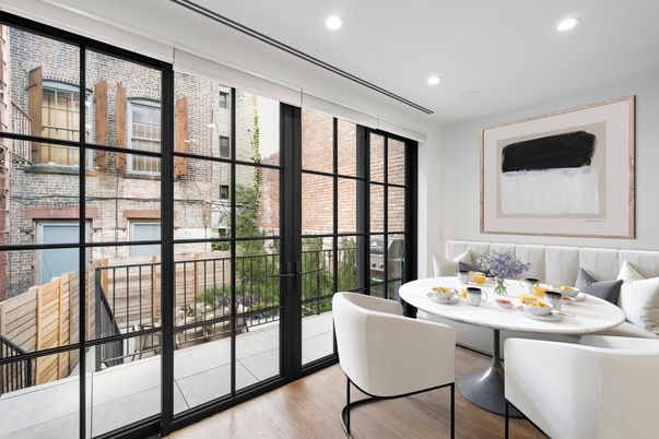 Dining room, Interior, Recessed Lighting, Wood Texture Flooring