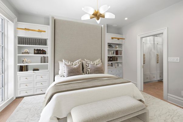 Bedroom, Interior, Marble, Recessed Lighting, Wood Texture Flooring