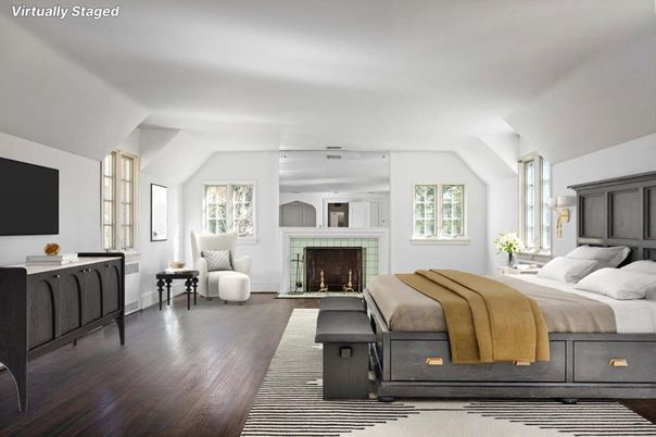 Bedroom, Fireplace, Interior, Wood Texture Flooring