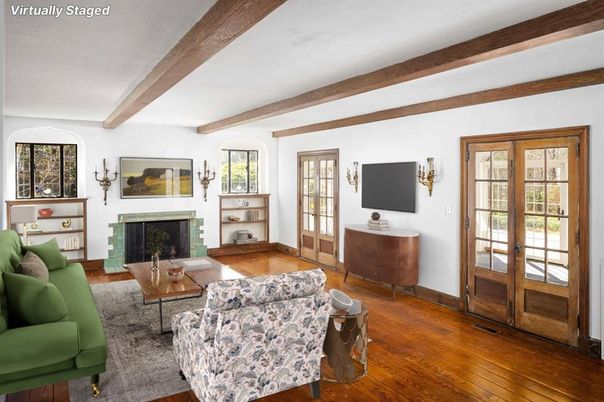 Fireplace, Interior, Living room, Wooden Beams, Wood Texture Flooring