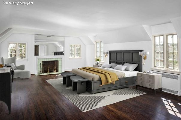 Bedroom, Fireplace, Interior, Wood Texture Flooring