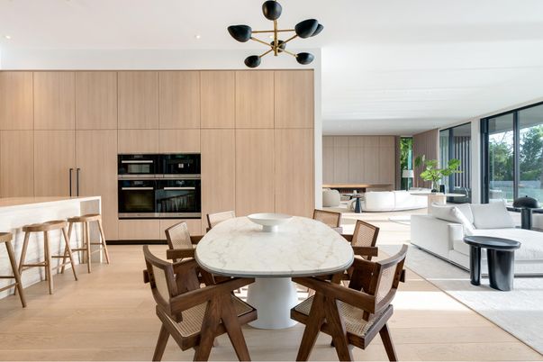 Dining room, Interior, Kitchen, Living room, Pendant Lights, Recessed Lighting, Wood Texture Flooring