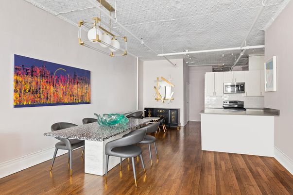 Dining room, Interior, Kitchen, Stainless Steel Appliances, Wood Texture Flooring