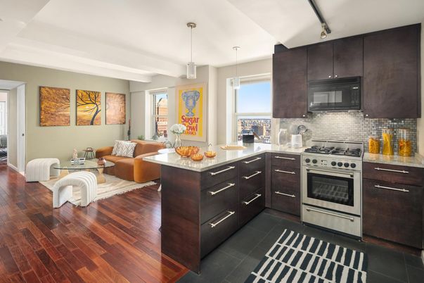 Interior, Kitchen, Living room, Pendant Lights, Stainless Steel Appliances, Wood Texture Flooring