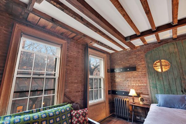 Interior, Stone Walls, Wooden Beams, Wood Texture Flooring