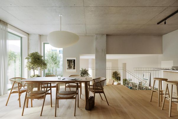 Dining room, Interior, Pendant Lights, Wood Texture Flooring