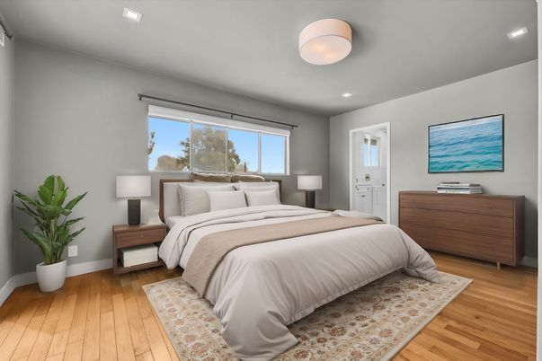 Bedroom, Interior, Recessed Lighting, Wood Texture Flooring