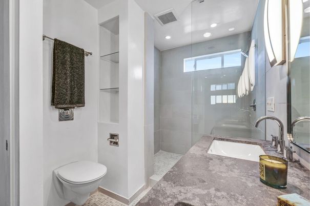 Bathroom, Glass Shower, Interior, Recessed Lighting