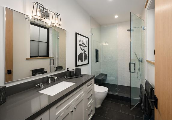 Bathroom, Dual Sink Vanities, Glass Shower, Interior, Recessed Lighting