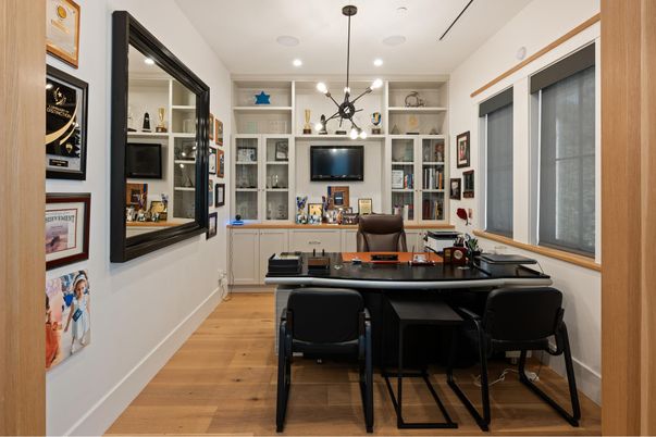 Home Office, Interior, Pendant Lights, Recessed Lighting, Wood Texture Flooring