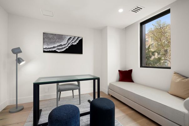 Home Office, Interior, Recessed Lighting, Wood Texture Flooring