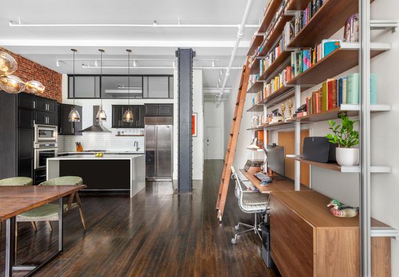 Interior, Kitchen, Pendant Lights, Stainless Steel Appliances, Wood Texture Flooring