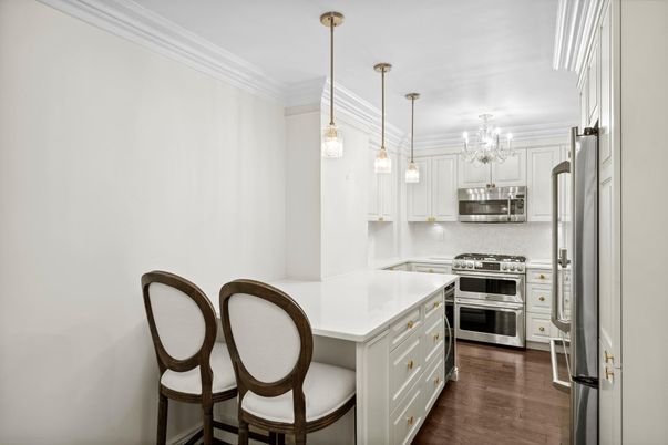 Interior, Kitchen, Pendant Lights, Stainless Steel Appliances, Wood Texture Flooring