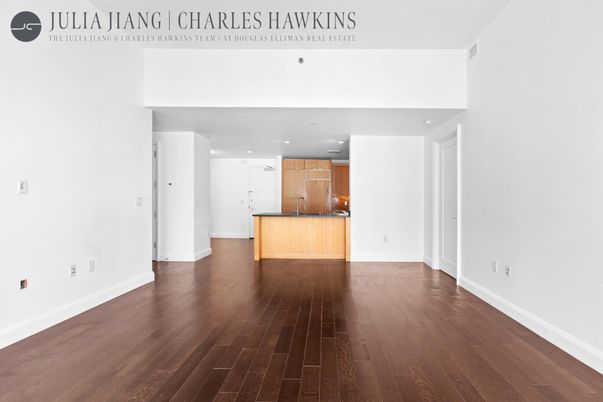 Empty room, Interior, Kitchen, Recessed Lighting, Wood Texture Flooring
