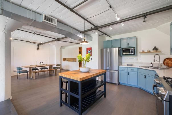 Dining room, Interior, Kitchen, Stainless Steel Appliances, Wood Texture Flooring