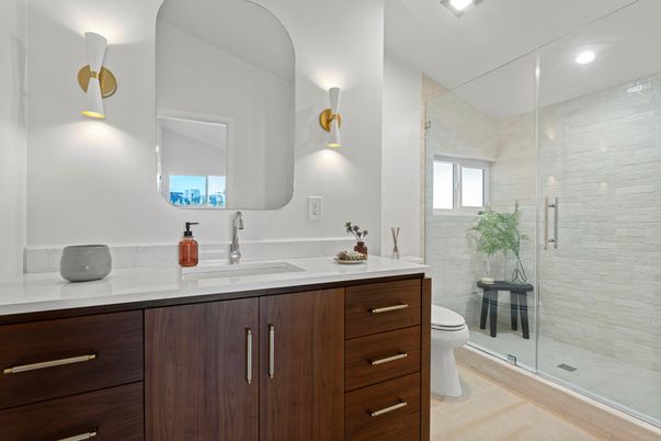 Bathroom, Dual Sink Vanities, Glass Shower, Interior, Recessed Lighting