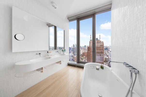 Bathroom, Interior, Recessed Lighting, Wood Texture Flooring