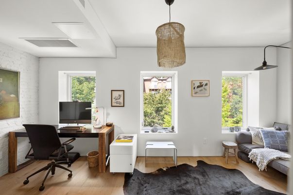 Home Office, Interior, Pendant Lights, Wood Texture Flooring