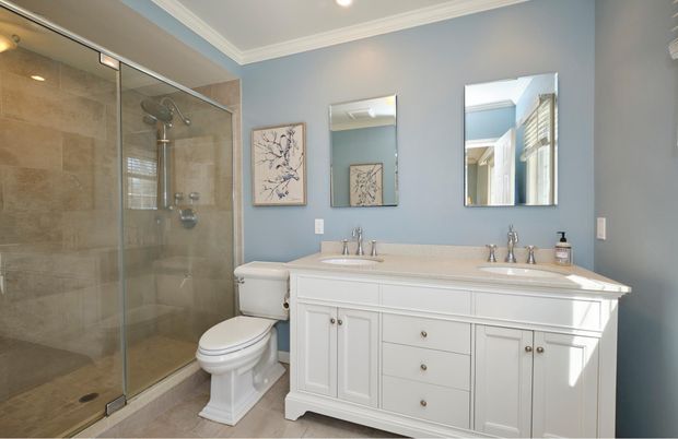 Bathroom, Dual Sink Vanities, Glass Shower, Interior, Recessed Lighting