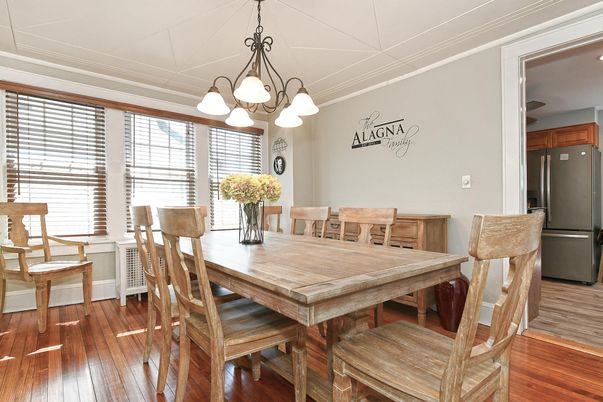 Dining room, Interior, Pendant Lights, Wood Texture Flooring