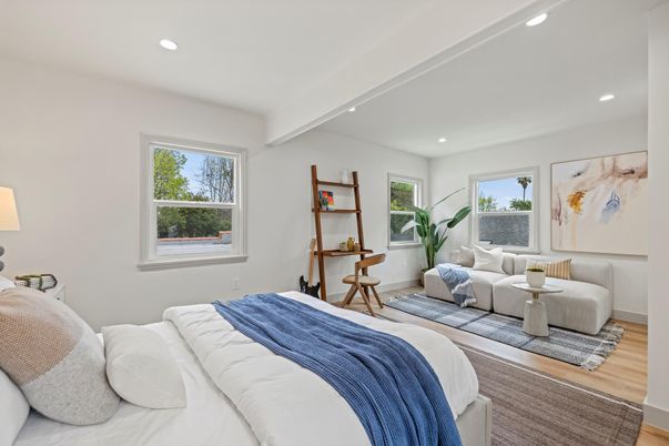 Bedroom, Interior, Recessed Lighting, Wood Texture Flooring