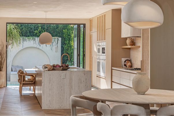 Dining room, Interior, Kitchen, Pendant Lights, Wood Texture Flooring