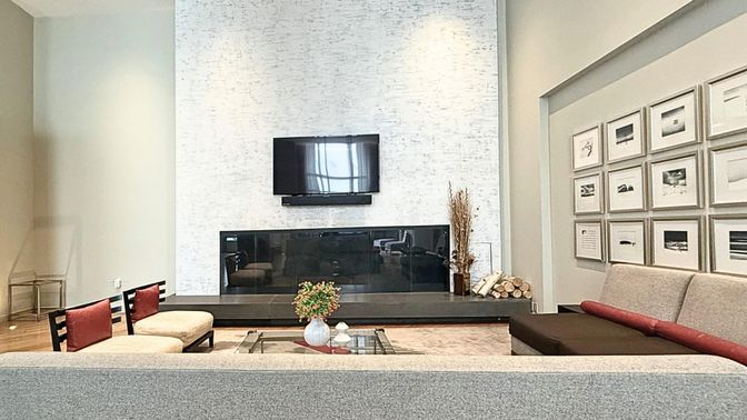 Fireplace, Interior, Living room, Stone Walls