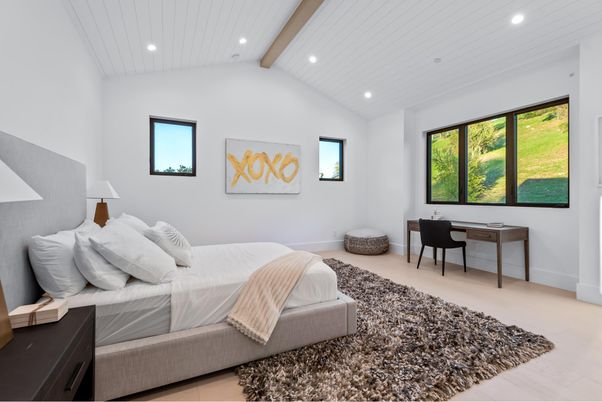 Bedroom, Home Office, Interior, Recessed Lighting, Wooden Beams