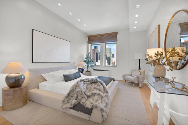 Bedroom, Interior, Recessed Lighting, Wood Texture Flooring