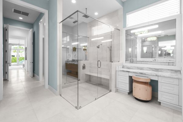 Bathroom, Glass Shower, Interior, Recessed Lighting