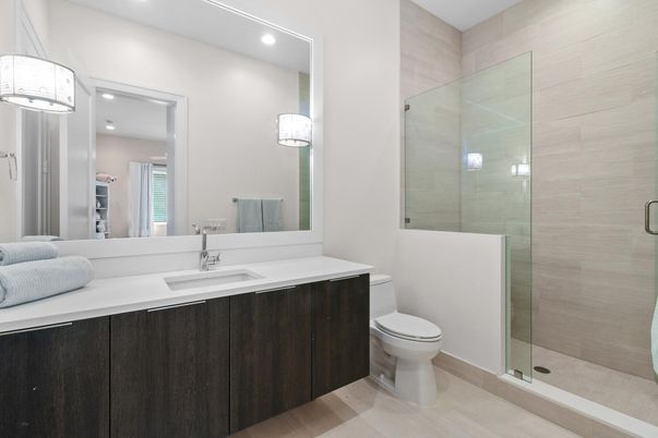 Bathroom, Glass Shower, Interior, Pendant Lights, Recessed Lighting