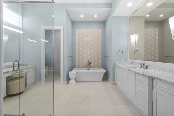 Bathroom, Dual Sink Vanities, Free Standing Baths, Glass Shower, Interior, Recessed Lighting