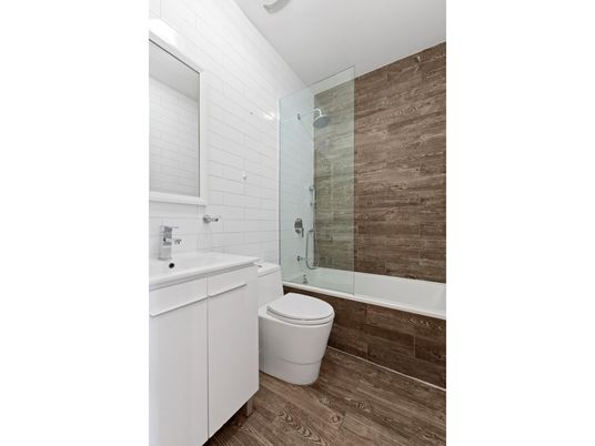 Bathroom, Glass Shower, Interior, Wood Texture Flooring