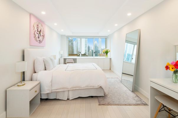 Bedroom, Interior, Recessed Lighting, Wood Texture Flooring